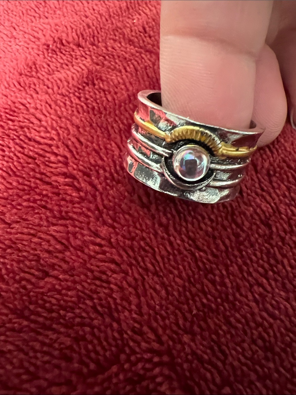Silver and Gold Tone Multi-Band Crystal Accent Ring